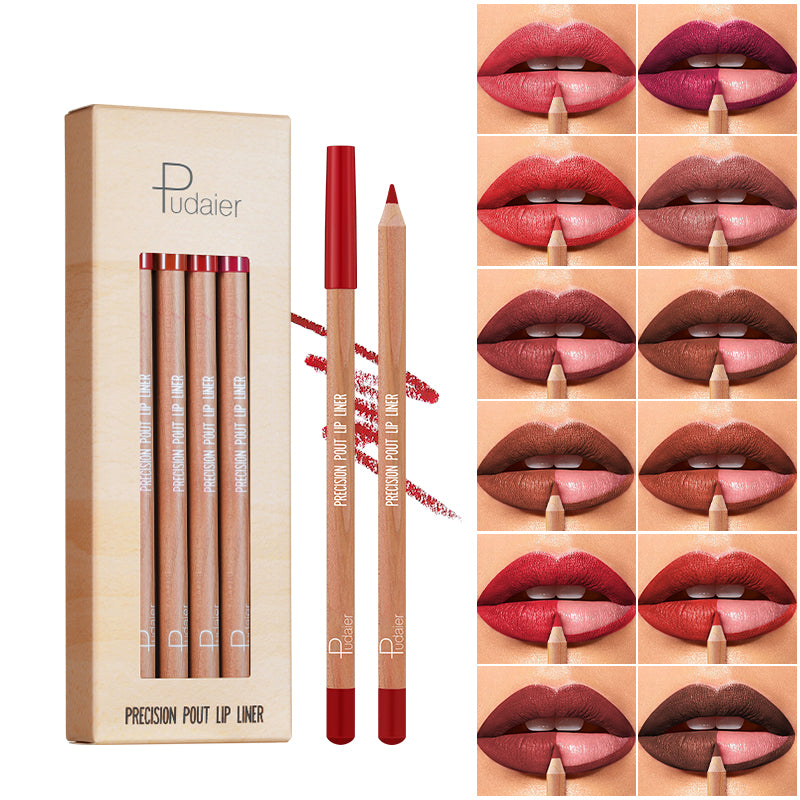 WOODEN LIP LINER PENCIL, EASY TO COLOR, PRECISION POUT LIP LINER KIT 12PCS